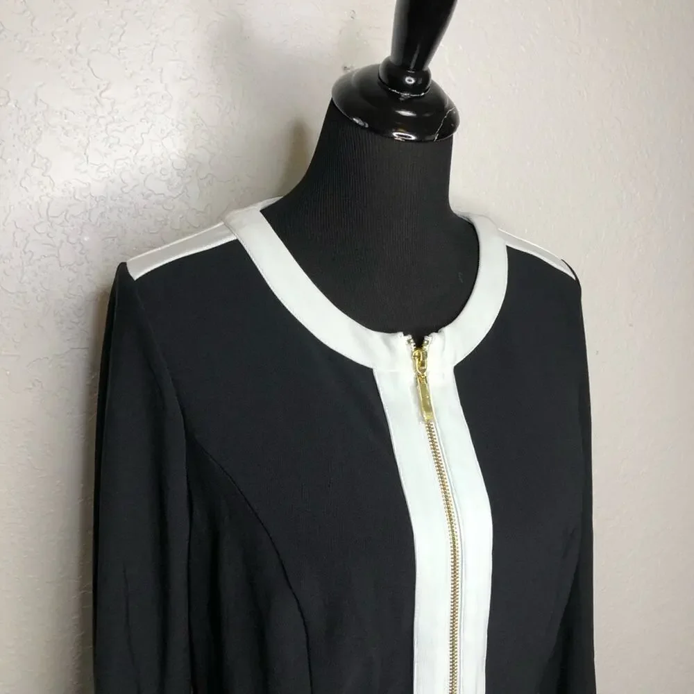 Boston Proper black white trim zip front blazer jacket size Medium NWOT